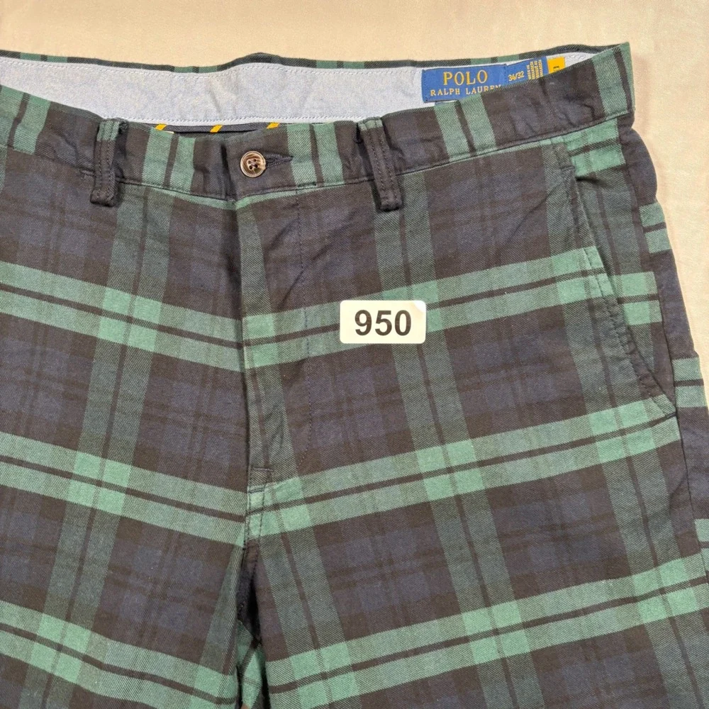 Polo Ralph Lauren Chino Pants Mens 34x32 Green Black Watch Plaid Stretch - Picture 14 of 14